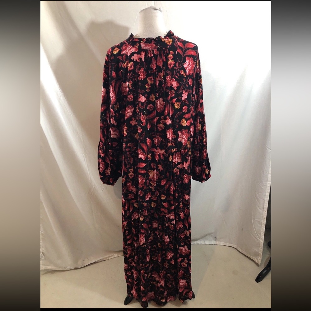 Terra & Sky Black 3/4 Sleeve Dress, Pink & Red Flowers - Womens 3X, Bust 28” - Picture 2 of 4